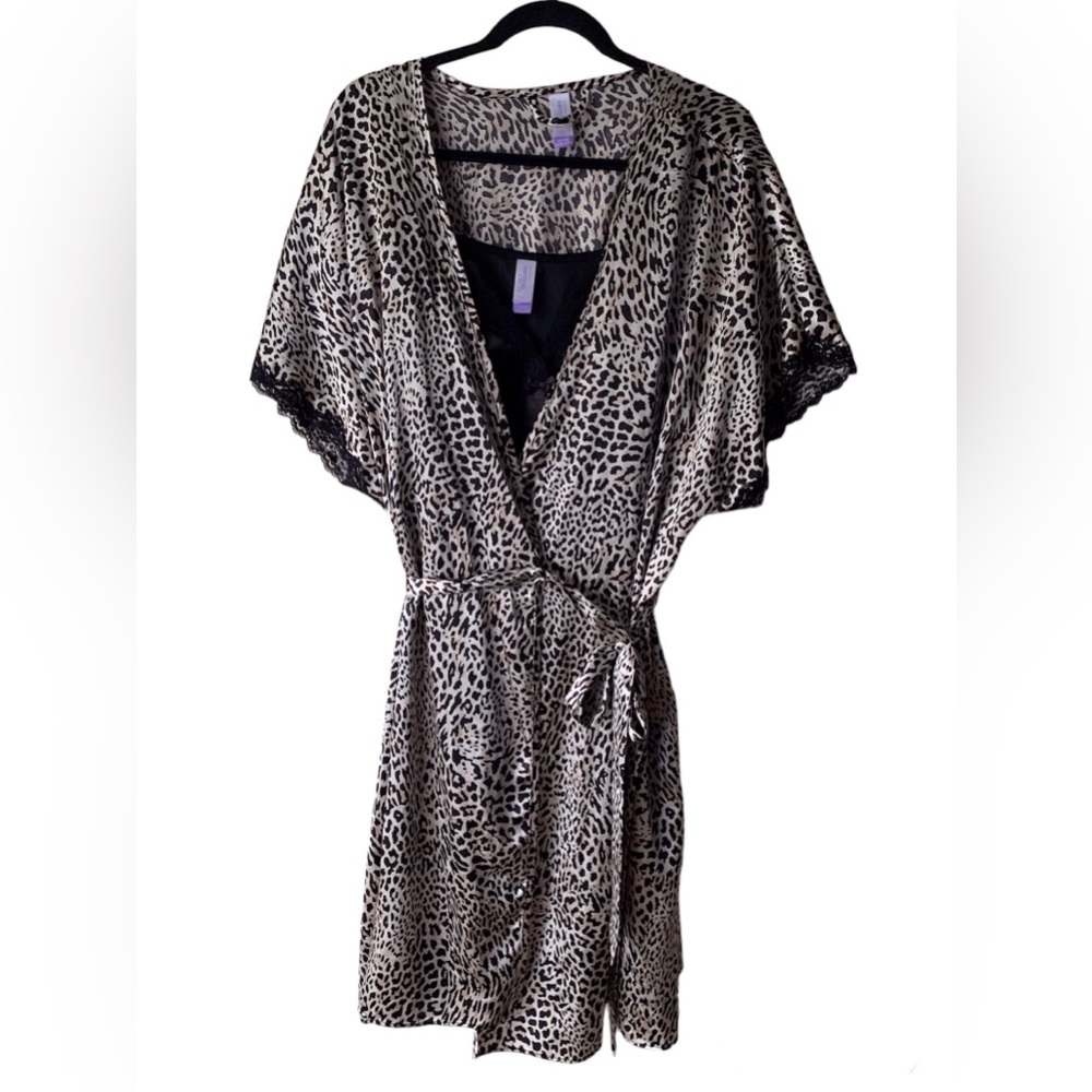 Secret Treasures Robe & Chemise Set Plus Size 3X Black Beige Animal Print NWT